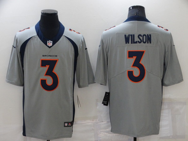 Men's Denver Broncos #3 Russell Wilson Grey Stitched Jersey